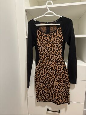 Guess Leopard Print Long Sleeve Dress Medium Bodycon Winter Dress